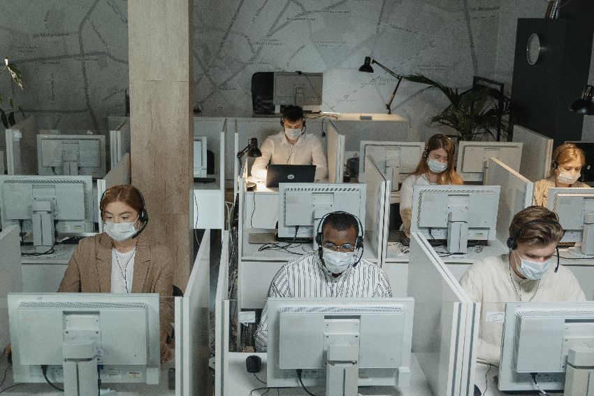 Call centre with employees working