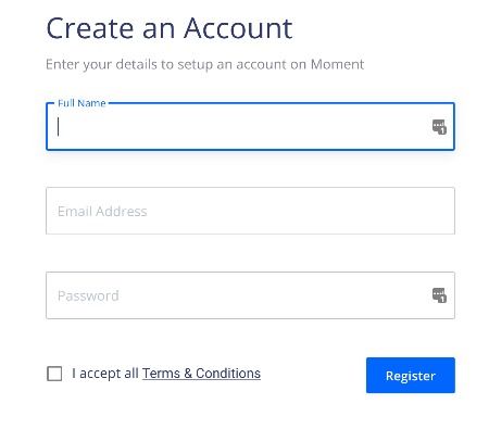 Creating a free account on Moment