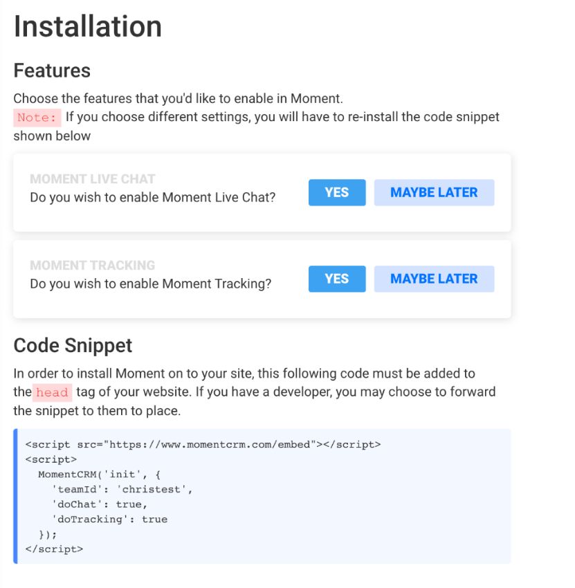 Live chat code snippet