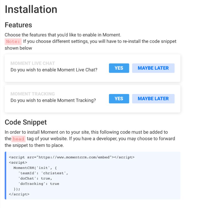 Installing your code snippet for a live chat